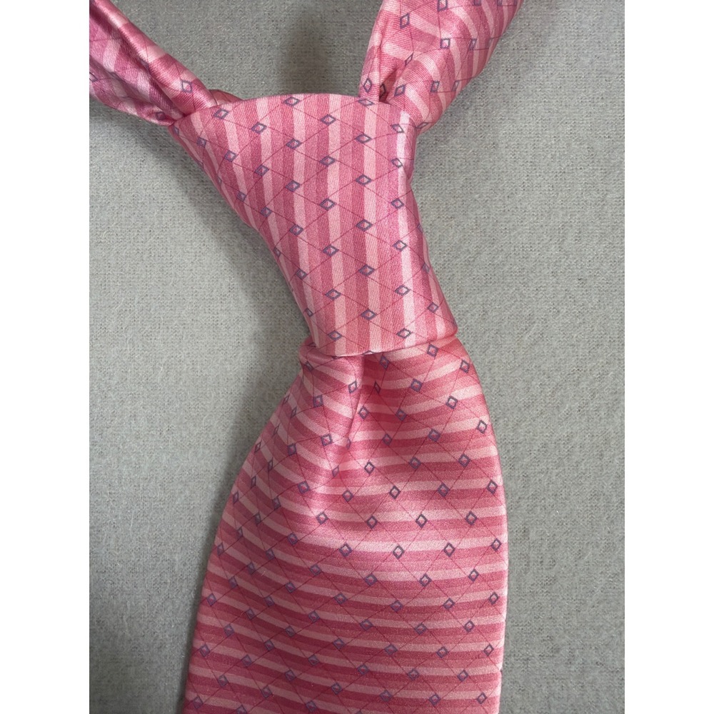 Stafford‎ Mens Pink Striped Geometric Diamond 100% Silk Necktie Accessory